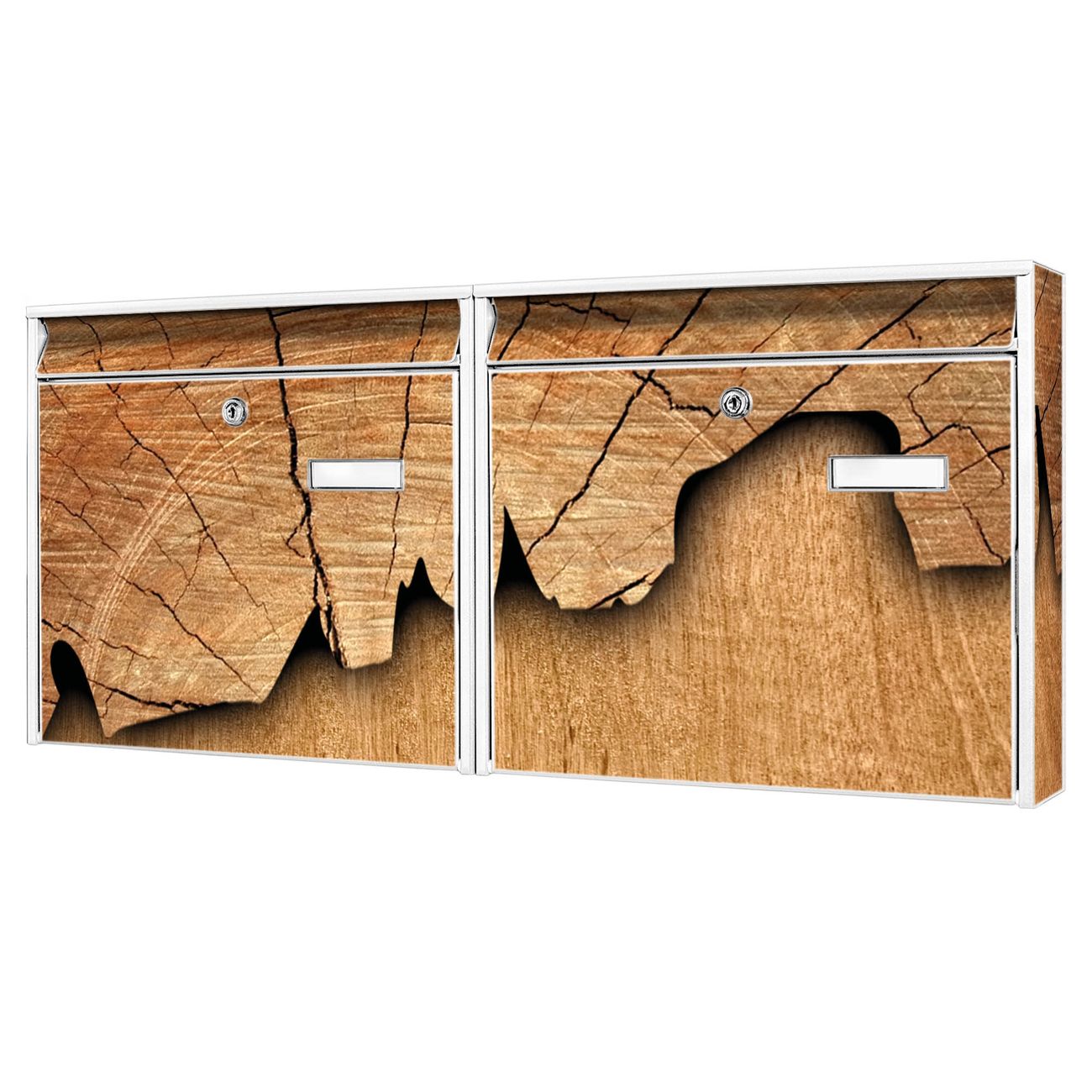 banjado Burg Wächter Briefkastenanlage weiß verzinkt und lackiert Briefkasten Mehrfamilienhaus 2 Schlüssel 72,5x32,2x10cm mit Motiv Holz