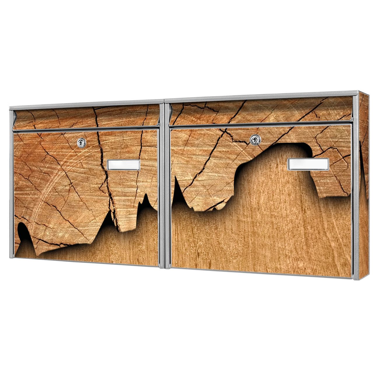 banjado Burg Wächter Briefkastenanlage silber verzinkt und lackiert Briefkasten Mehrfamilienhaus 2 Schlüssel 72,5x32,2x10cm mit Motiv Holz