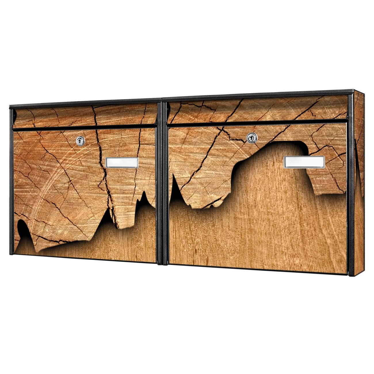 banjado Burg Wächter Briefkastenanlage schwarz verzinkt und lackiert Briefkasten Mehrfamilienhaus 2 Schlüssel 72,5x32,2x10cm mit Motiv Holz