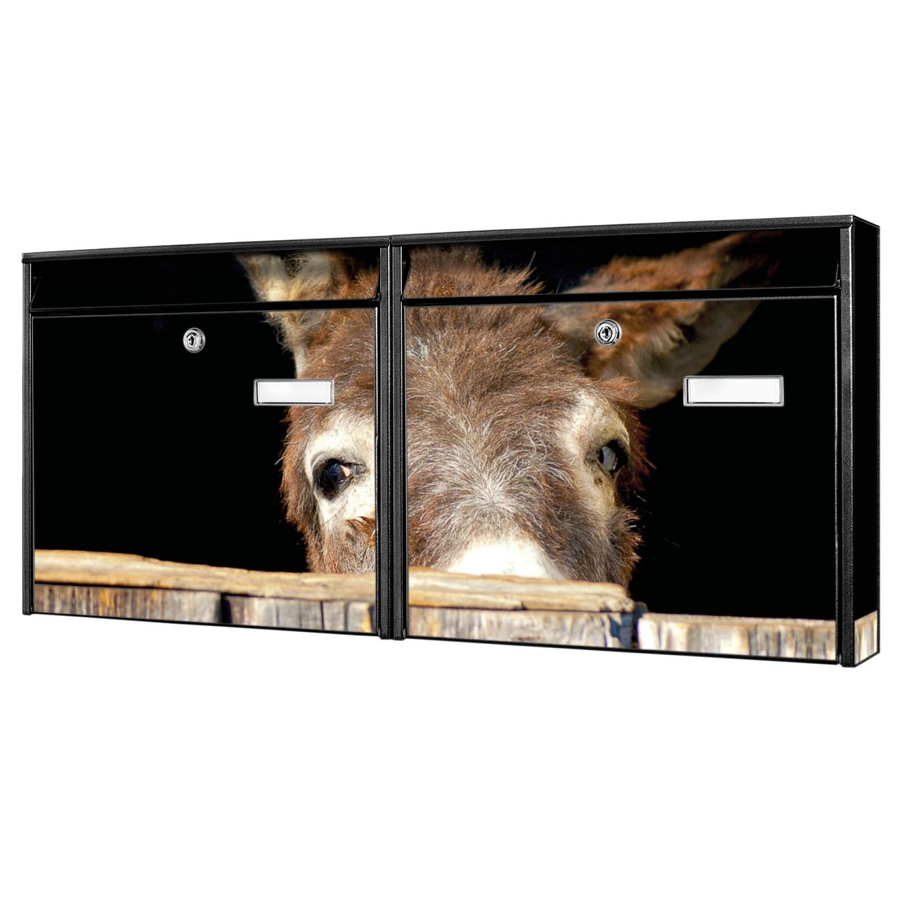 banjado Burg Wächter Briefkastenanlage schwarz Doppelbriefkasten mehre Farben, flexibel erweiterbar, mit Motiv Esel auch Personalisiert - A5