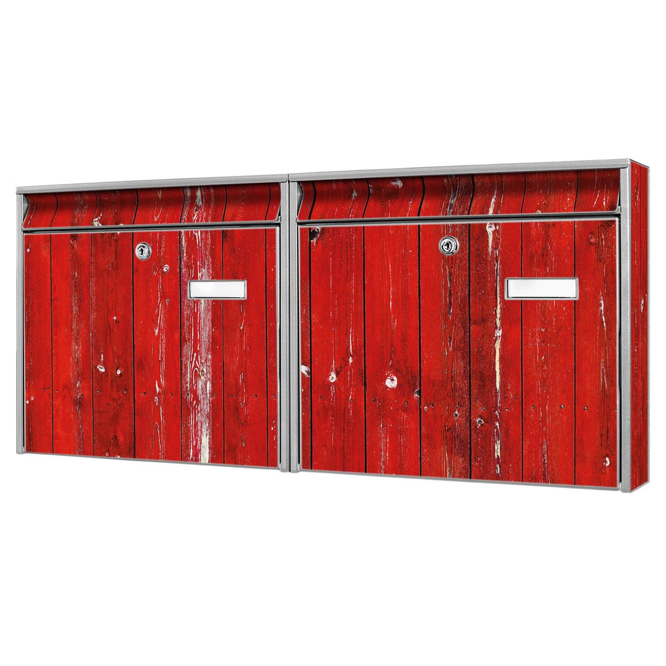 banjado Burg Wächter Briefkastenanlage silber Doppelbriefkasten mehre Farben, flexibel erweiterbar, mit Motiv Holz Rot auch Personalisiert - A8