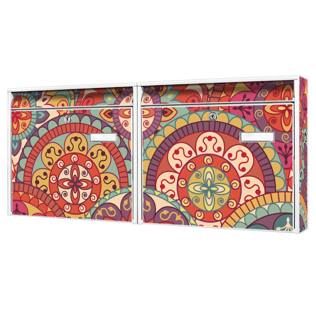 banjado Burg Wächter Briefkastenanlage weiß Doppelbriefkasten mehre Farben, flexibel erweiterbar, mit Motiv Rosetten auch Personalisiert - A7