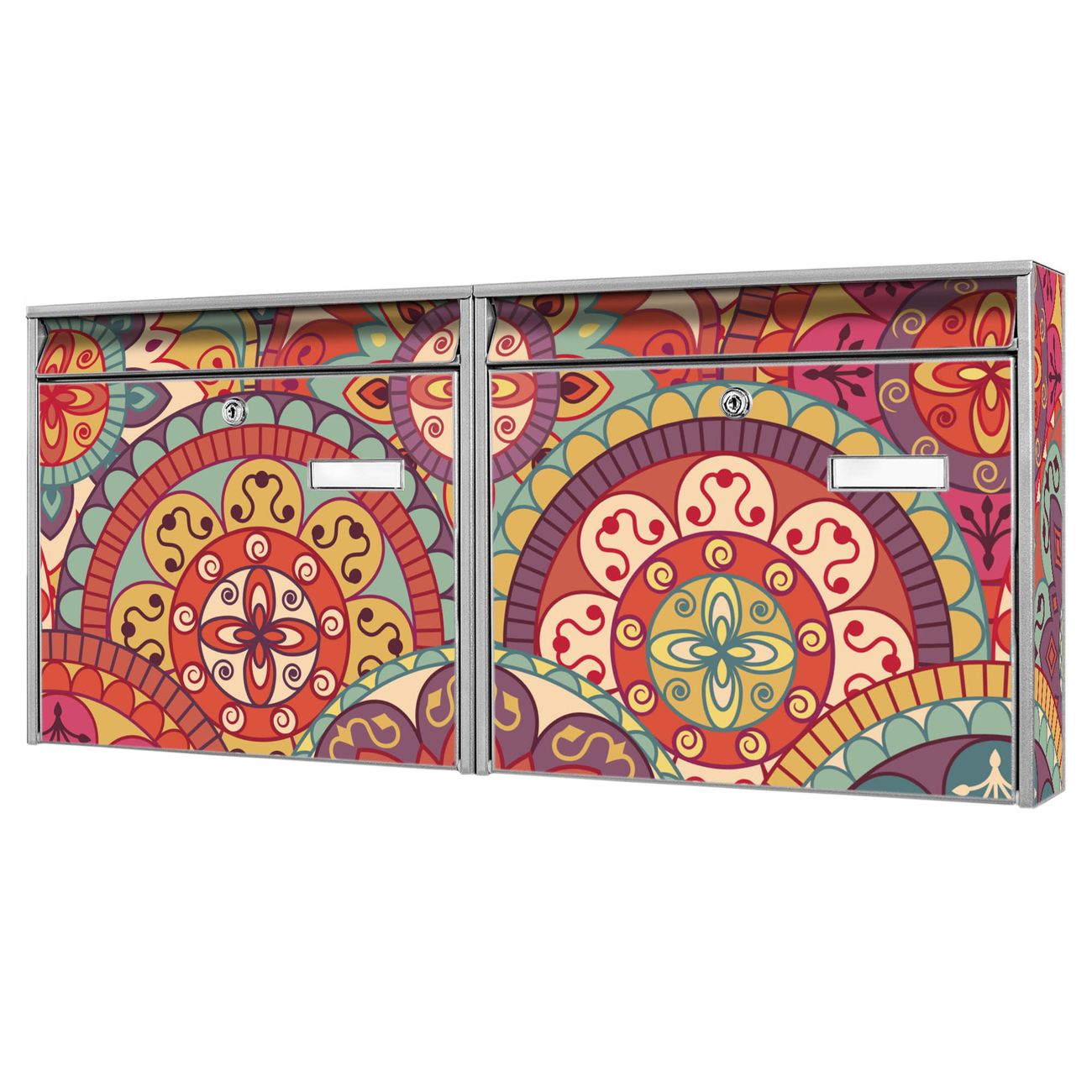 banjado Burg Wächter Briefkastenanlage silber Doppelbriefkasten mehre Farben, flexibel erweiterbar, mit Motiv Rosetten auch Personalisiert - A7