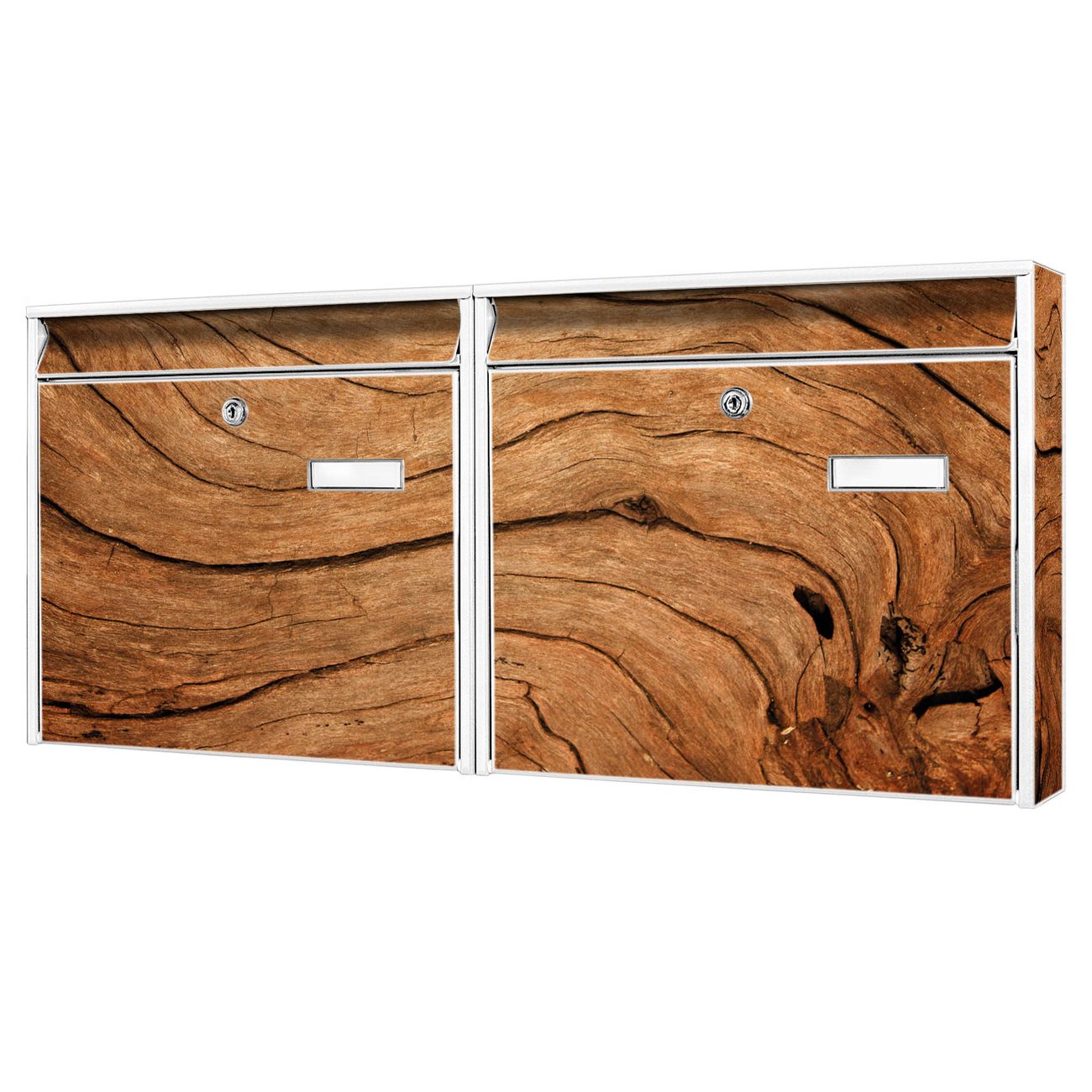 banjado Burg Wächter Briefkastenanlage weiß verzinkt und lackiert Briefkasten Mehrfamilienhaus 2 Schlüssel 72,5x32,2x10cm mit Motiv Holzmaserung