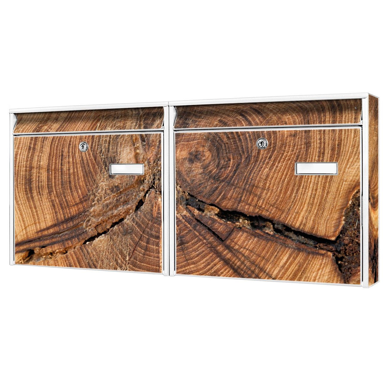 banjado Burg Wächter Briefkastenanlage weiß verzinkt und lackiert Briefkasten Mehrfamilienhaus 2 Schlüssel 72,5x32,2x10cm mit Motiv Jahresringe