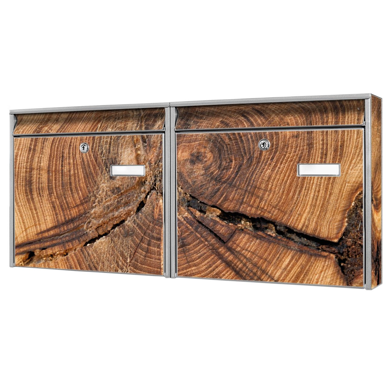 banjado Burg Wächter Briefkastenanlage silber verzinkt und lackiert Briefkasten Mehrfamilienhaus 2 Schlüssel 72,5x32,2x10cm mit Motiv Jahresringe