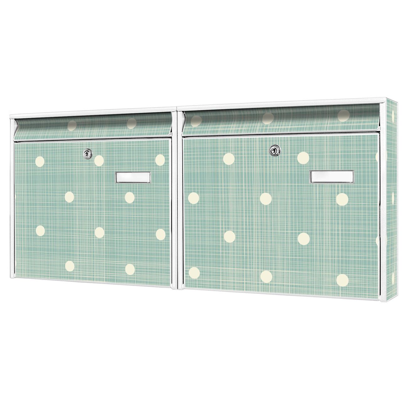 banjado Burg Wächter Briefkastenanlage weiß Doppelbriefkasten mehre Farben, flexibel erweiterbar, mit Motiv Punkte Lindgrün auch Personalisiert - A5