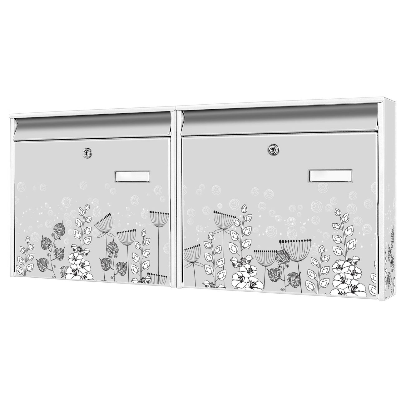 banjado Burg Wächter Briefkastenanlage weiß verzinkt und lackiert Briefkasten Mehrfamilienhaus 2 Schlüssel 72,5x32,2x10cm mit Motiv Wegesrand