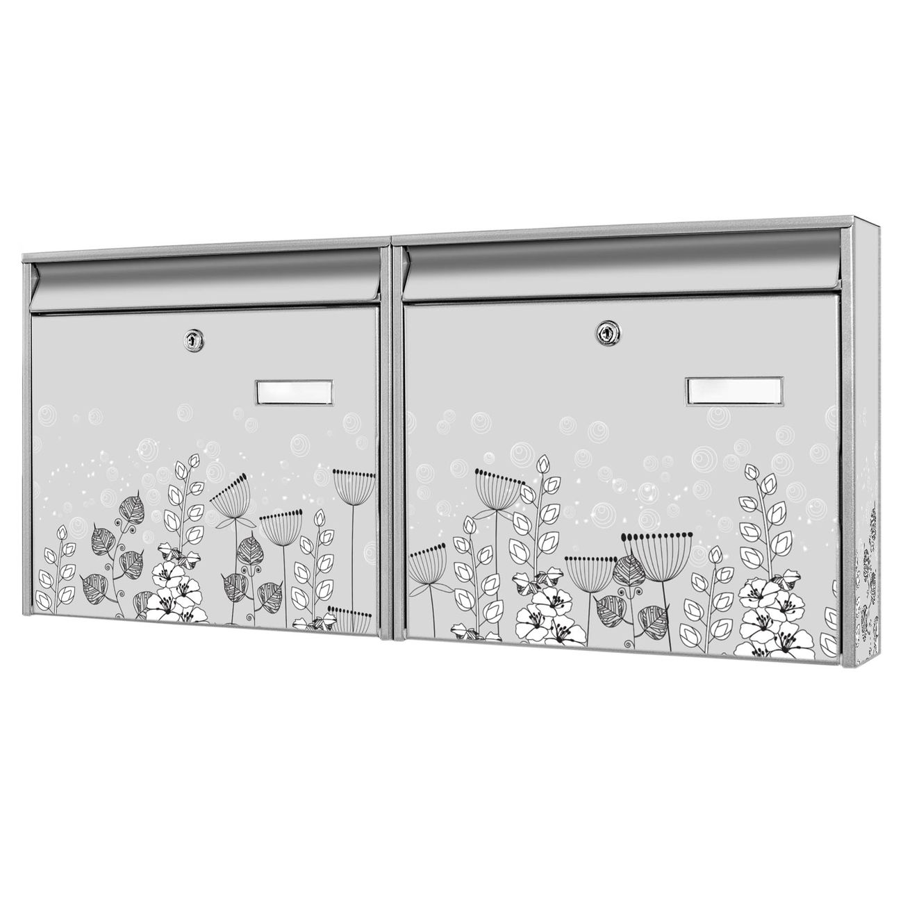 banjado Burg Wächter Briefkastenanlage silber verzinkt und lackiert Briefkasten Mehrfamilienhaus 2 Schlüssel 72,5x32,2x10cm mit Motiv Wegesrand