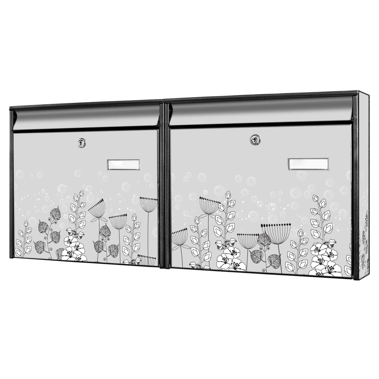 banjado Burg Wächter Briefkastenanlage schwarz verzinkt und lackiert Briefkasten Mehrfamilienhaus 2 Schlüssel 72,5x32,2x10cm mit Motiv Wegesrand