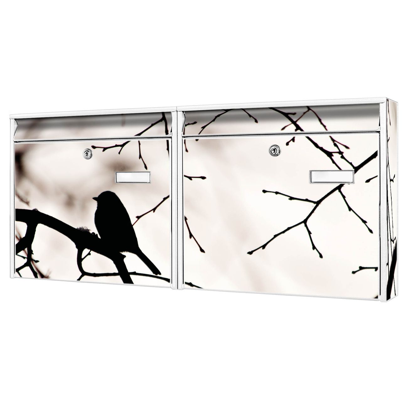banjado Burg Wächter Briefkastenanlage weiß verzinkt und lackiert Briefkasten Mehrfamilienhaus 2 Schlüssel 72,5x32,2x10cm mit Motiv Früher Vogel