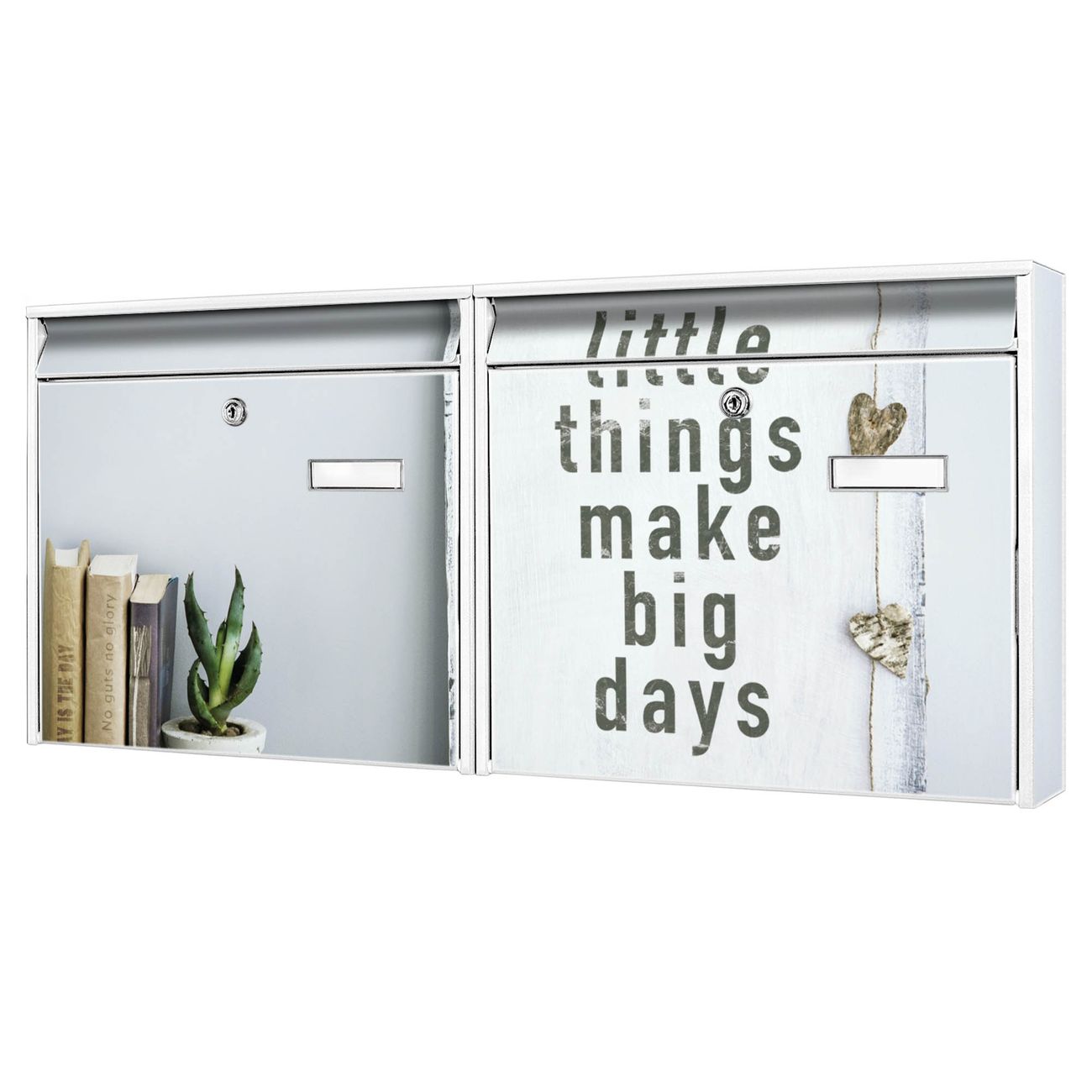 banjado Burg Wächter Briefkastenanlage weiß Doppelbriefkasten mehre Farben, flexibel erweiterbar, mit Motiv Little Things auch Personalisiert - A8