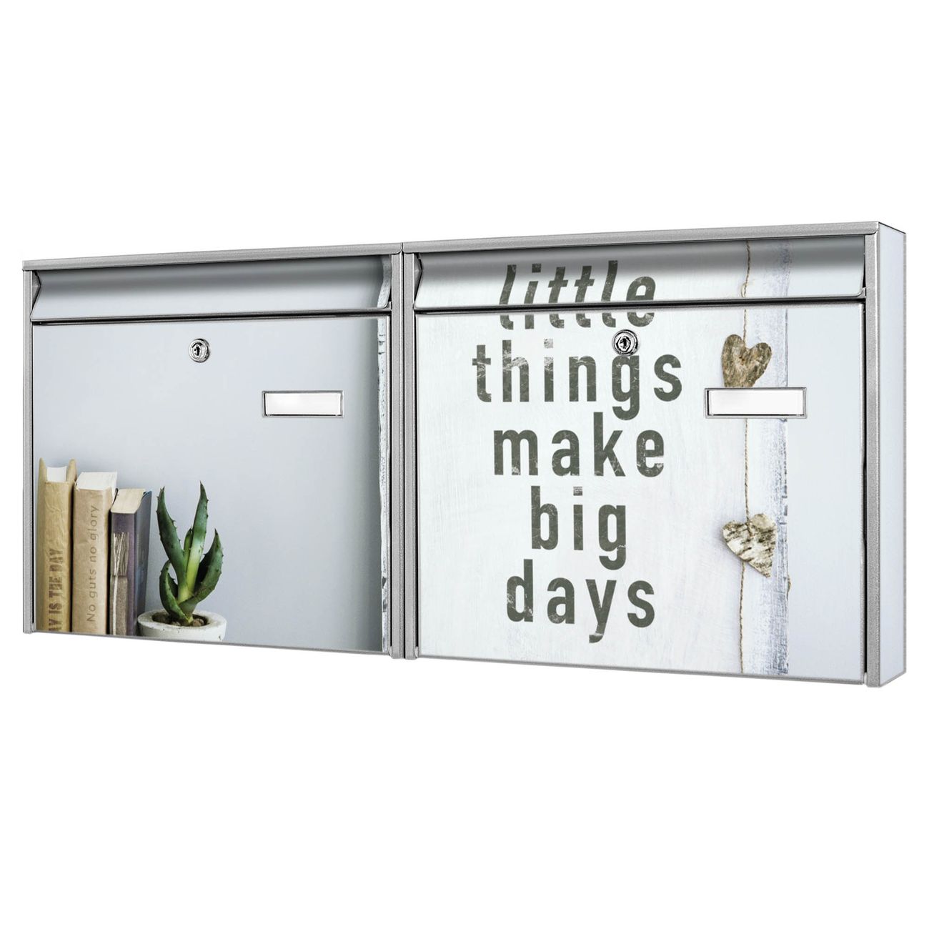 banjado Burg Wächter Briefkastenanlage silber Doppelbriefkasten mehre Farben, flexibel erweiterbar, mit Motiv Little Things auch Personalisiert - A8