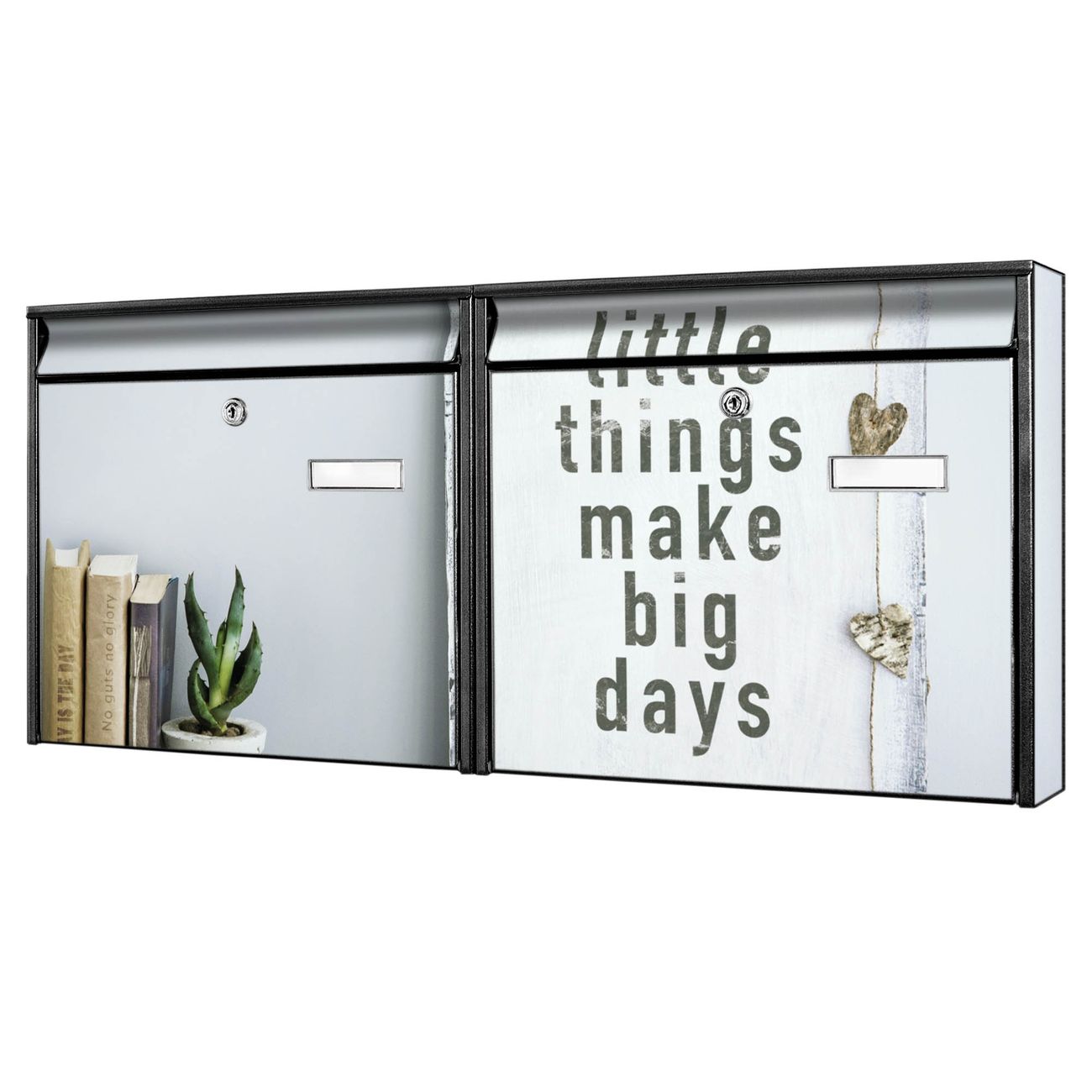 banjado Burg Wächter Briefkastenanlage schwarz Doppelbriefkasten mehre Farben, flexibel erweiterbar, mit Motiv Little Things auch Personalisiert - A8