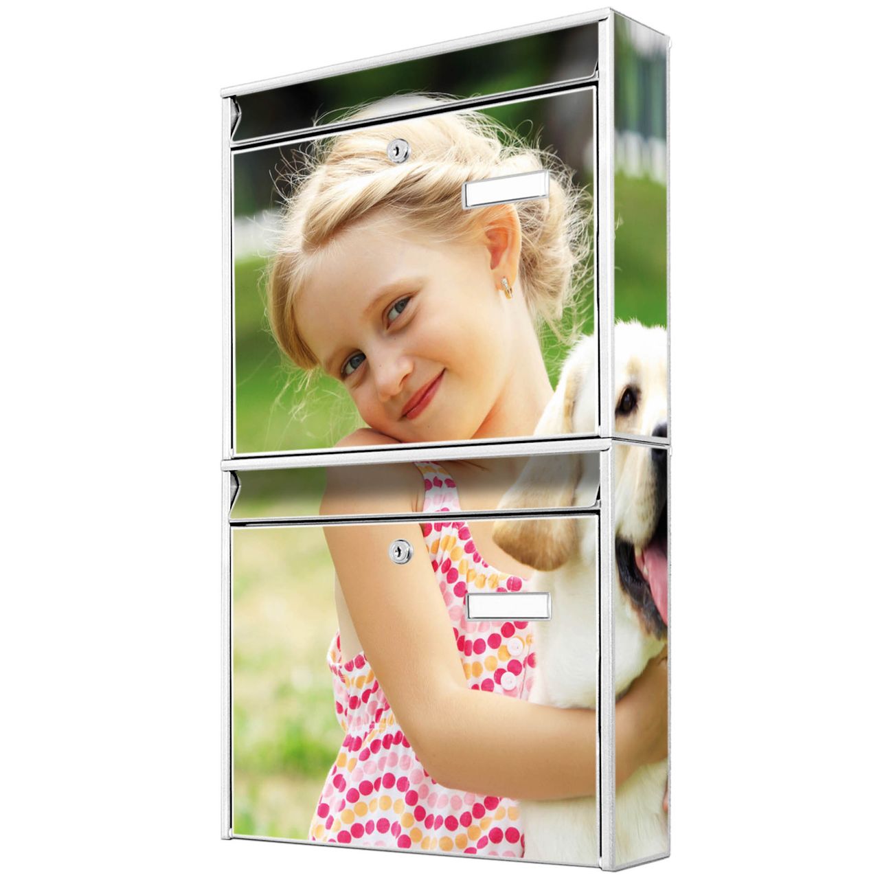 banjado Burg Wächter Briefkastenanlage weiß Doppelbriefkasten mehre Farben, flexibel erweiterbar auch Personalisiert mit Motiv Eigenes Bild