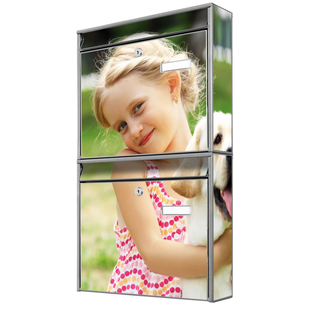 banjado Burg Wächter Briefkastenanlage silber Doppelbriefkasten mehre Farben, flexibel erweiterbar auch Personalisiert mit Motiv Eigenes Bild