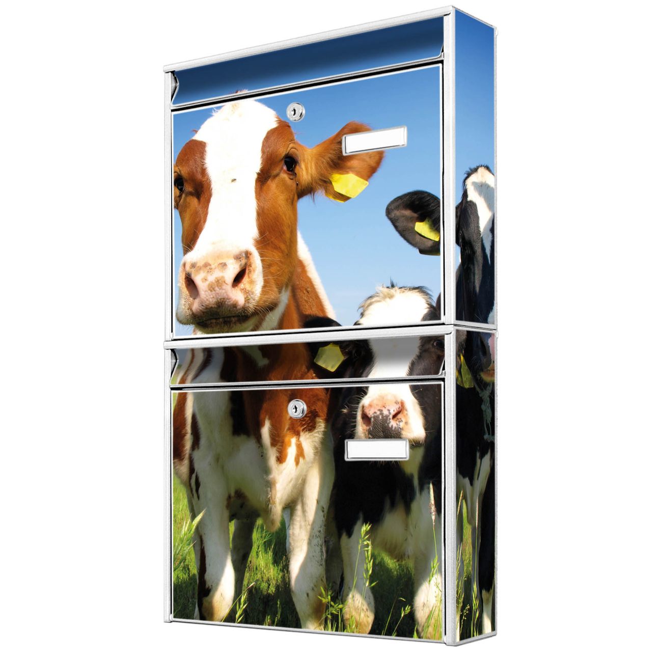 banjado Burg Wächter Briefkastenanlage weiß Briefkasten Mehrfamilienhaus, 36,2x64,5x10cm BxHxT, verzinkt und lackiert, mit Motiv Kühe