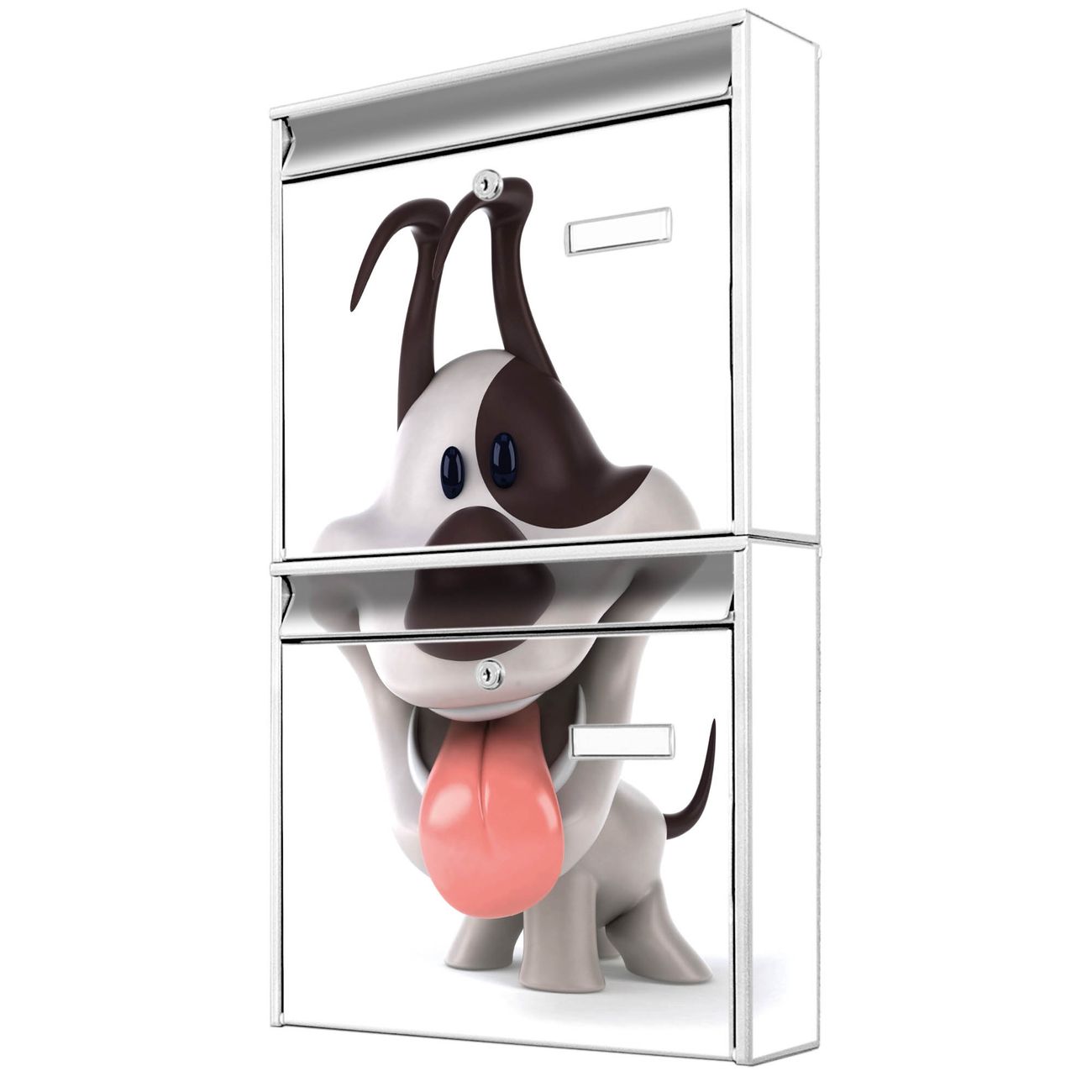 banjado Burg Wächter Briefkastenanlage weiß Briefkasten Mehrfamilienhaus, 36,2x64,5x10cm BxHxT, verzinkt und lackiert, mit Motiv Comic-Hund