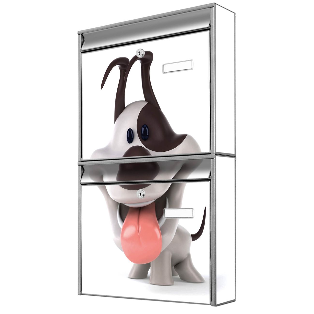 banjado Burg Wächter Briefkastenanlage silber Briefkasten Mehrfamilienhaus, 36,2x64,5x10cm BxHxT, verzinkt und lackiert, mit Motiv Comic-Hund