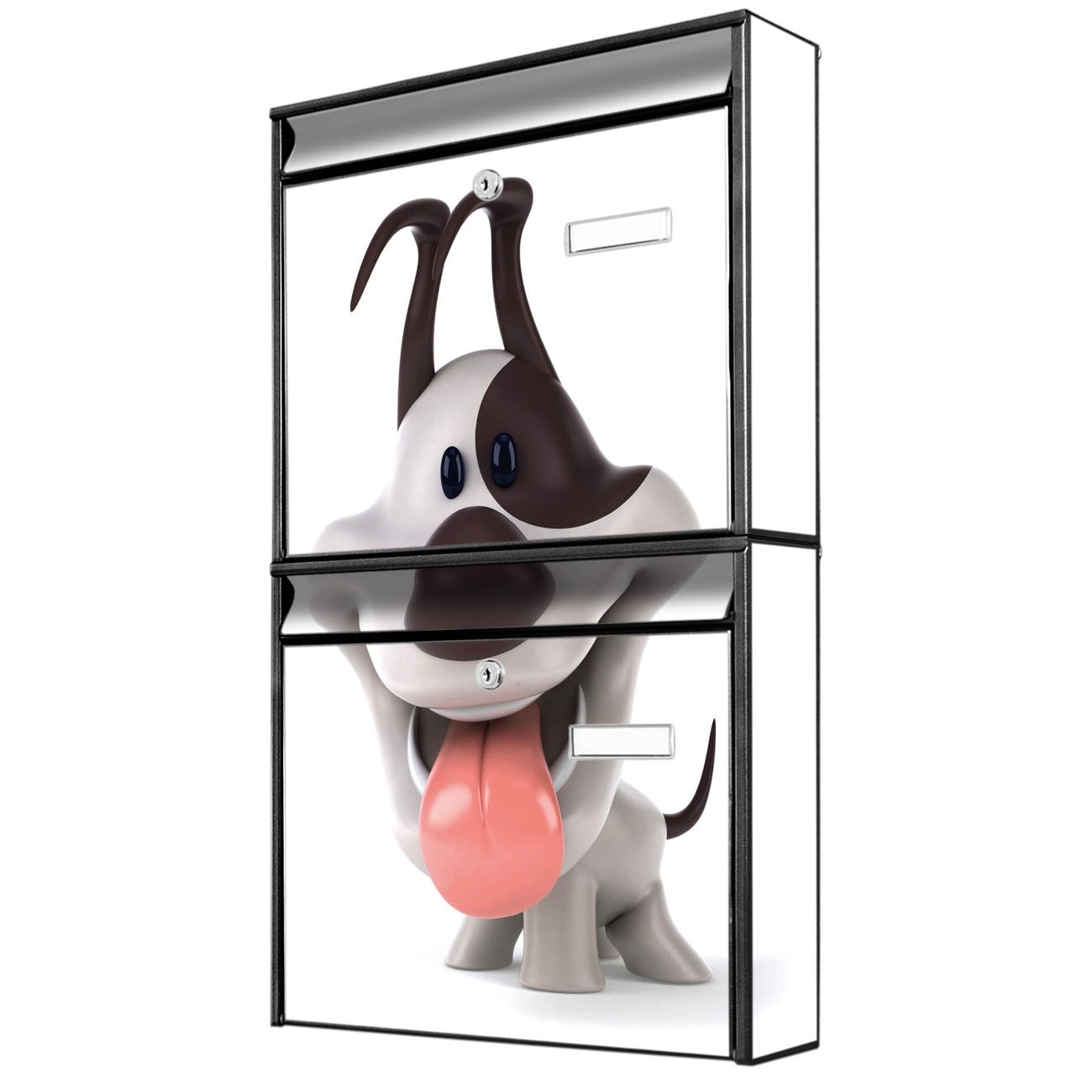 banjado Burg Wächter Briefkastenanlage schwarz Briefkasten Mehrfamilienhaus, 36,2x64,5x10cm BxHxT, verzinkt und lackiert, mit Motiv Comic-Hund