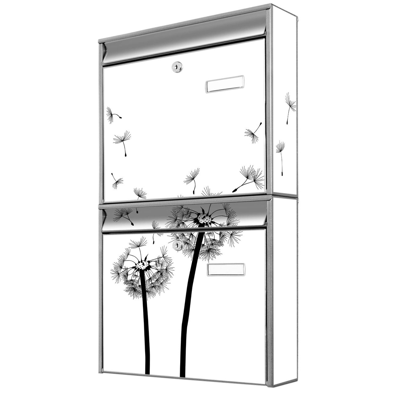banjado Burg Wächter Briefkastenanlage silber Briefkasten Mehrfamilienhaus, 36,2x64,5x10cm BxHxT, verzinkt und lackiert, mit Motiv Pusteblume 2