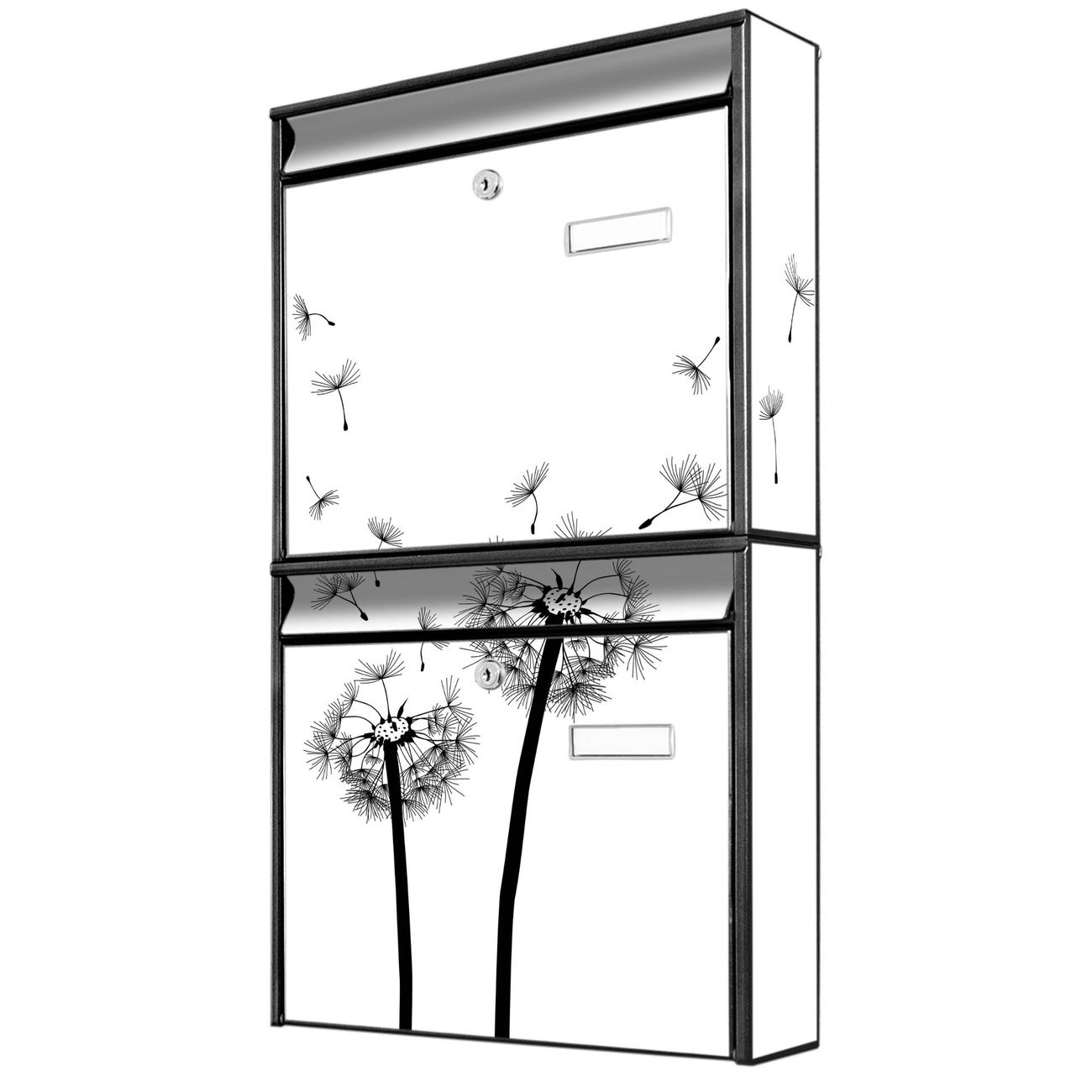 banjado Burg Wächter Briefkastenanlage schwarz Briefkasten Mehrfamilienhaus, 36,2x64,5x10cm BxHxT, verzinkt und lackiert, mit Motiv Pusteblume 2