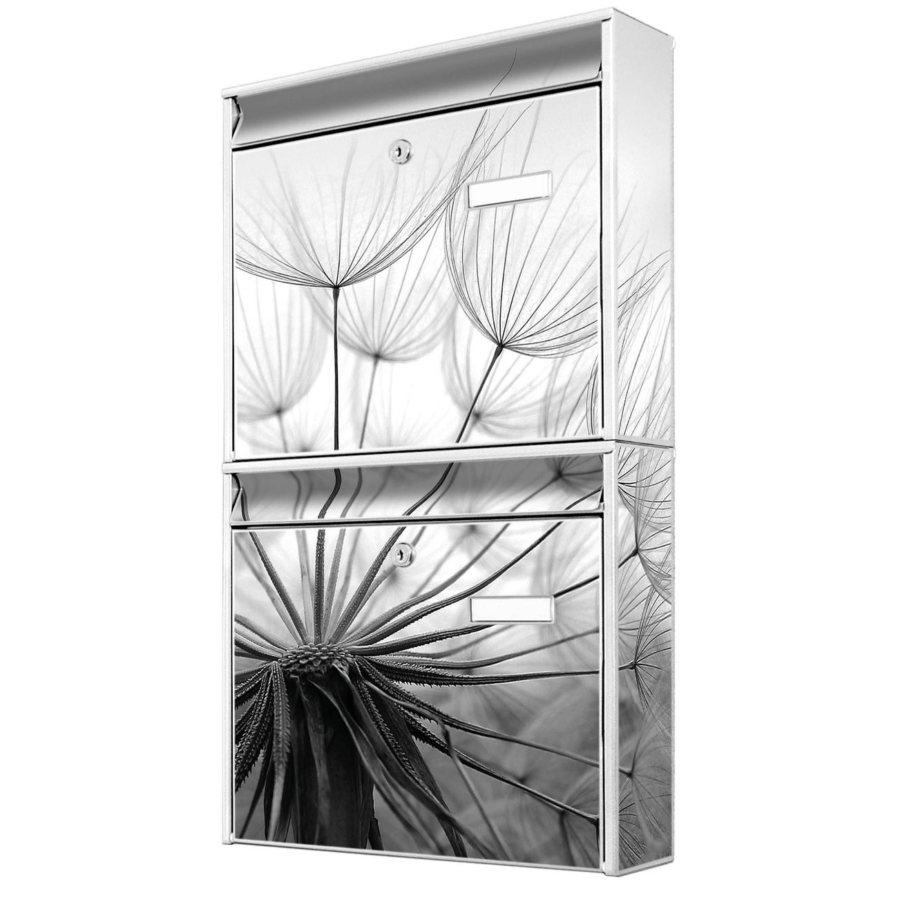 banjado Burg Wächter Briefkastenanlage weiß Briefkasten Mehrfamilienhaus, 36,2x64,5x10cm BxHxT, verzinkt und lackiert, mit Motiv Pusteblume