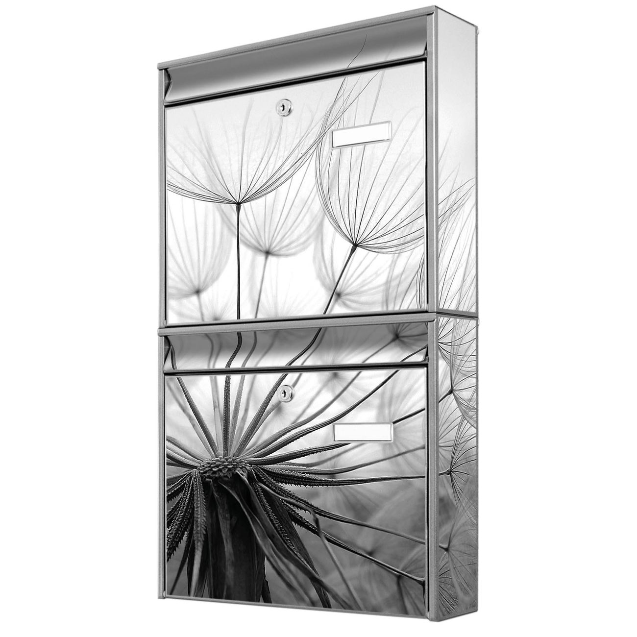 banjado Burg Wächter Briefkastenanlage silber Briefkasten Mehrfamilienhaus, 36,2x64,5x10cm BxHxT, verzinkt und lackiert, mit Motiv Pusteblume