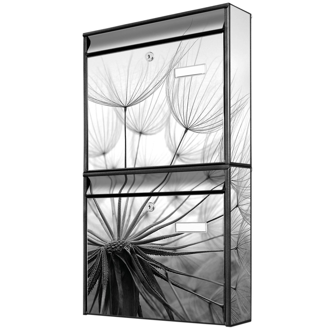 banjado Burg Wächter Briefkastenanlage schwarz Briefkasten Mehrfamilienhaus, 36,2x64,5x10cm BxHxT, verzinkt und lackiert, mit Motiv Pusteblume