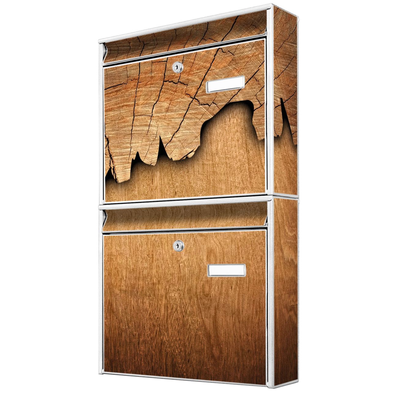 banjado Burg Wächter Briefkastenanlage weiß Briefkasten Mehrfamilienhaus, 36,2x64,5x10cm BxHxT, verzinkt und lackiert, mit Motiv Holz