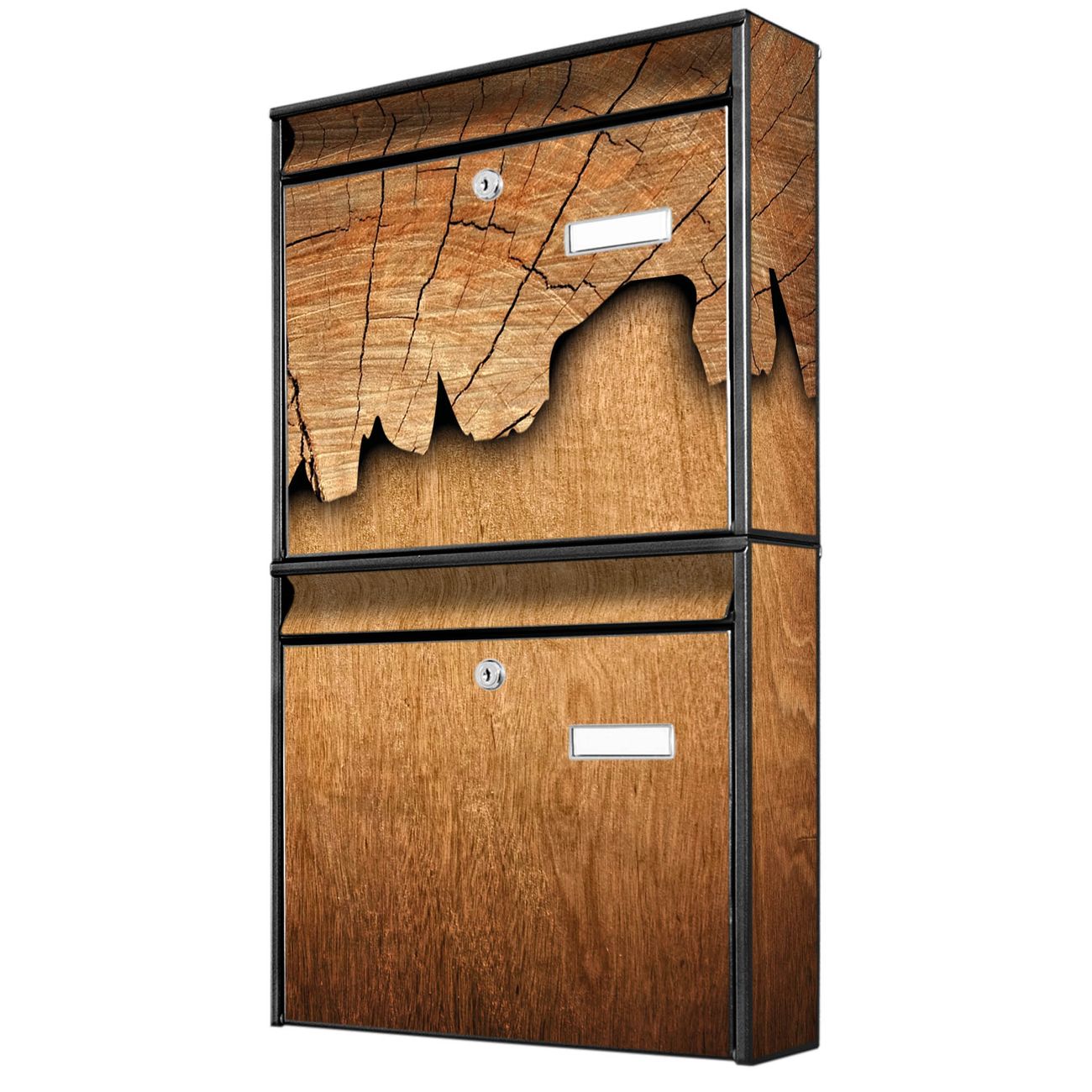 banjado Burg Wächter Briefkastenanlage schwarz Briefkasten Mehrfamilienhaus, 36,2x64,5x10cm BxHxT, verzinkt und lackiert, mit Motiv Holz