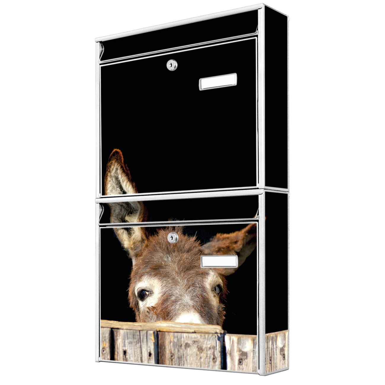 banjado Burg Wächter Briefkastenanlage weiß Doppelbriefkasten mehre Farben, flexibel erweiterbar auch Personalisiert mit Motiv Esel