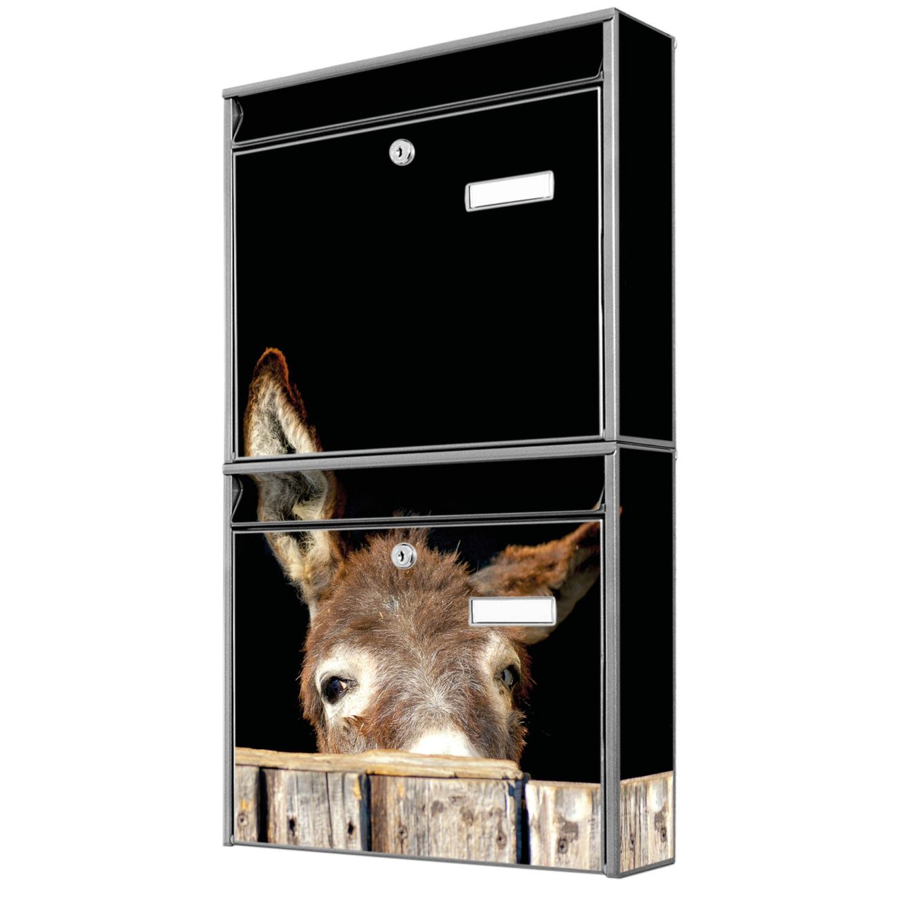 banjado Burg Wächter Briefkastenanlage silber Doppelbriefkasten mehre Farben, flexibel erweiterbar auch Personalisiert mit Motiv Esel