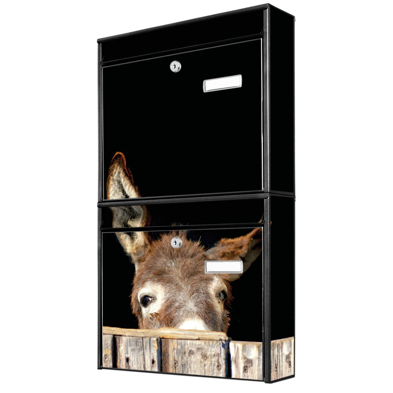 banjado Burg Wächter Briefkastenanlage schwarz Doppelbriefkasten mehre Farben, flexibel erweiterbar auch Personalisiert mit Motiv Esel