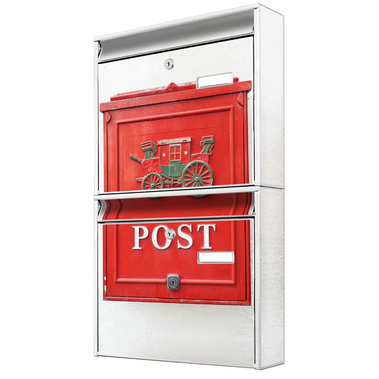 banjado Burg Wächter Briefkastenanlage weiß Briefkasten Mehrfamilienhaus, 36,2x64,5x10cm BxHxT, verzinkt und lackiert, mit Motiv Postkasten