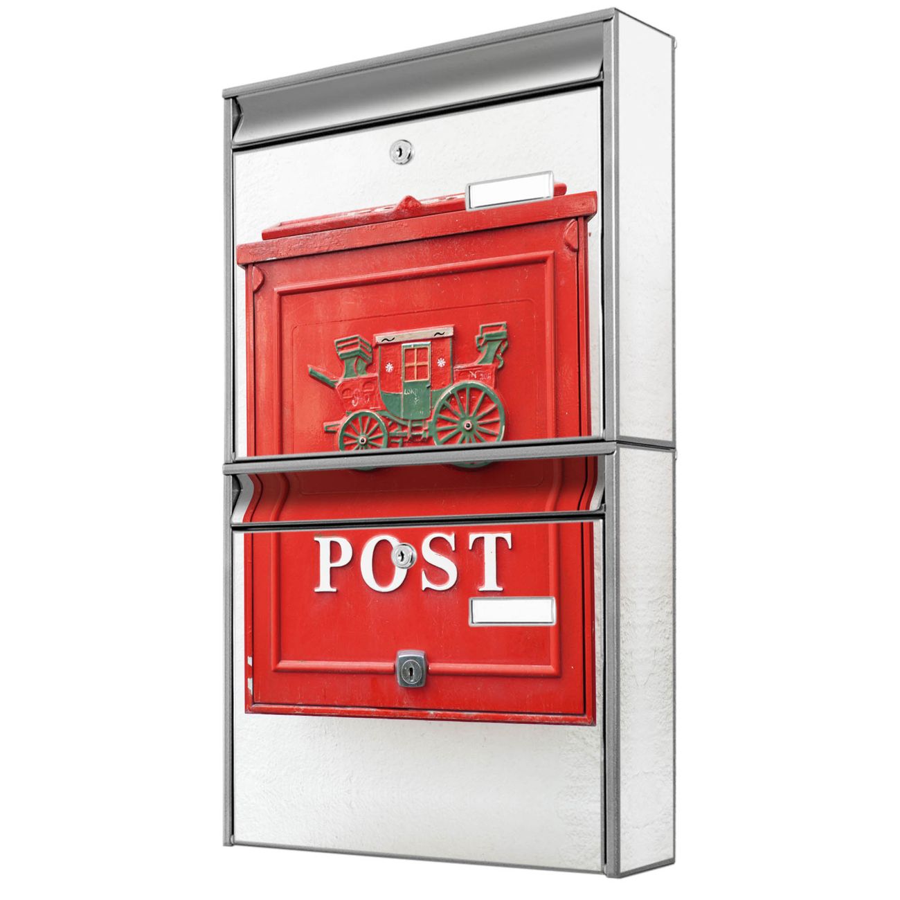 banjado Burg Wächter Briefkastenanlage silber Briefkasten Mehrfamilienhaus, 36,2x64,5x10cm BxHxT, verzinkt und lackiert, mit Motiv Postkasten