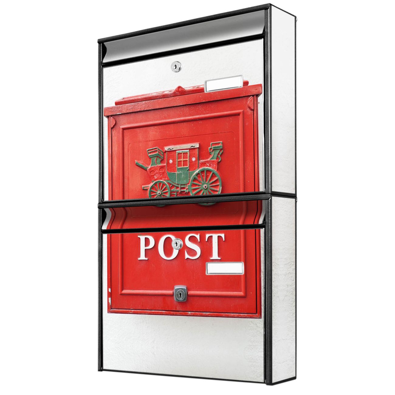 banjado Burg Wächter Briefkastenanlage schwarz Briefkasten Mehrfamilienhaus, 36,2x64,5x10cm BxHxT, verzinkt und lackiert, mit Motiv Postkasten