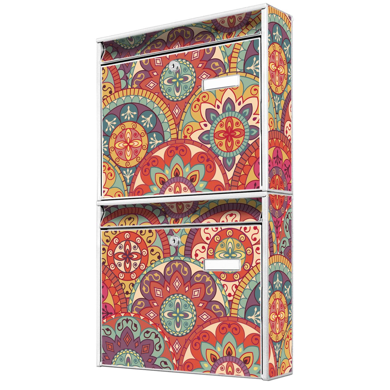 banjado Burg Wächter Briefkastenanlage weiß Doppelbriefkasten mehre Farben, flexibel erweiterbar auch Personalisiert mit Motiv Rosetten