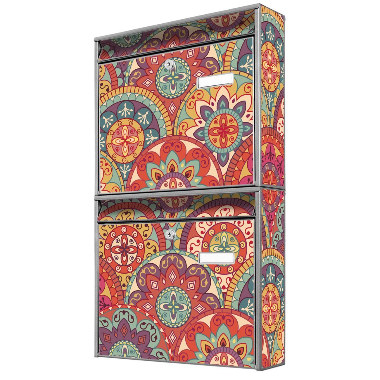 banjado Burg Wächter Briefkastenanlage silber Doppelbriefkasten mehre Farben, flexibel erweiterbar auch Personalisiert mit Motiv Rosetten