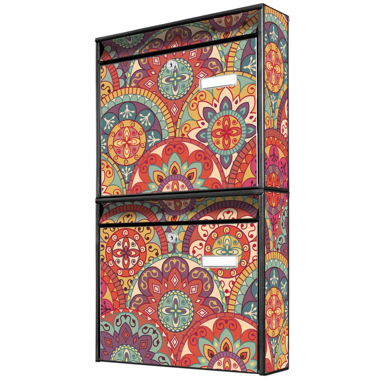 banjado Burg Wächter Briefkastenanlage schwarz Doppelbriefkasten mehre Farben, flexibel erweiterbar auch Personalisiert mit Motiv Rosetten