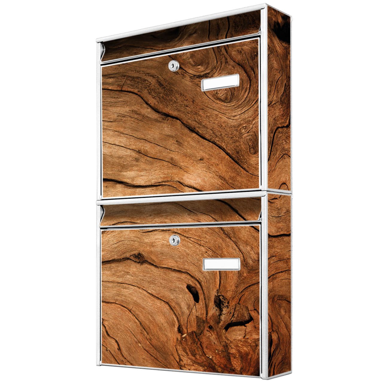 banjado Burg Wächter Briefkastenanlage weiß Briefkasten Mehrfamilienhaus, 36,2x64,5x10cm BxHxT, verzinkt und lackiert, mit Motiv Holzmaserung