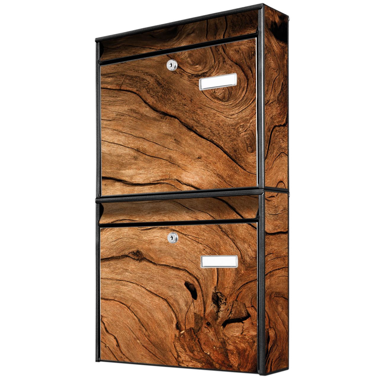 banjado Burg Wächter Briefkastenanlage schwarz Briefkasten Mehrfamilienhaus, 36,2x64,5x10cm BxHxT, verzinkt und lackiert, mit Motiv Holzmaserung