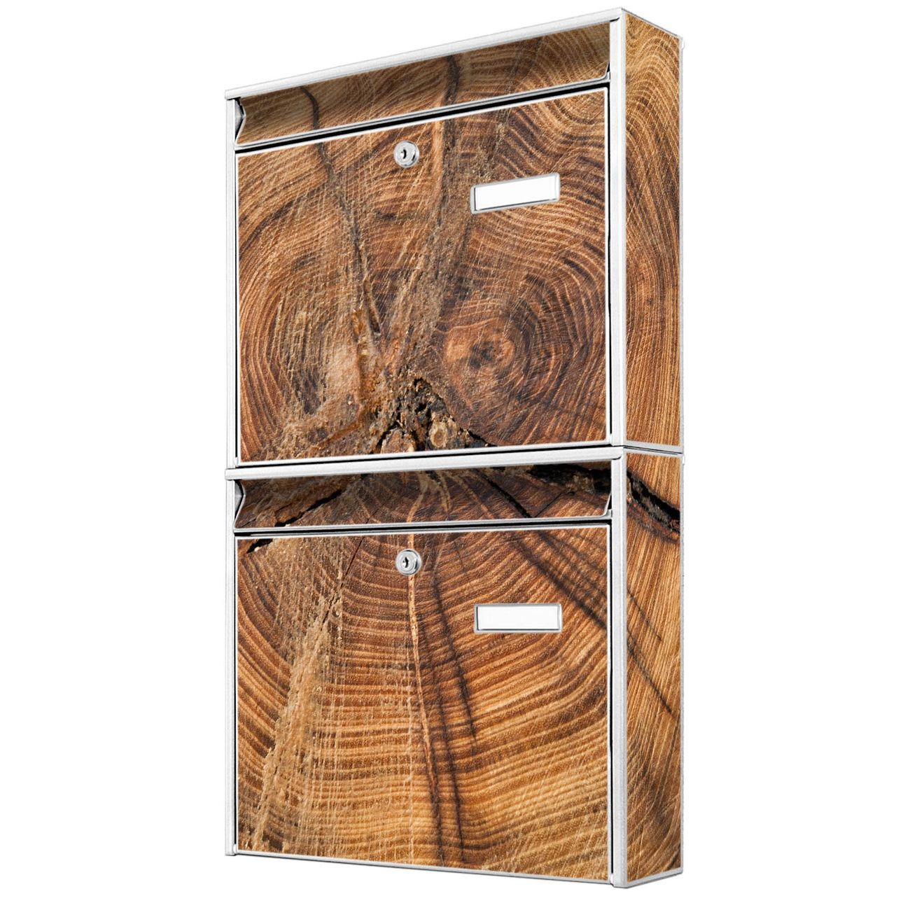 banjado Burg Wächter Briefkastenanlage weiß Briefkasten Mehrfamilienhaus, 36,2x64,5x10cm BxHxT, verzinkt und lackiert, mit Motiv Jahresringe