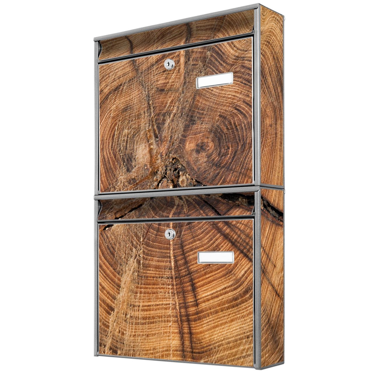 banjado Burg Wächter Briefkastenanlage silber Briefkasten Mehrfamilienhaus, 36,2x64,5x10cm BxHxT, verzinkt und lackiert, mit Motiv Jahresringe