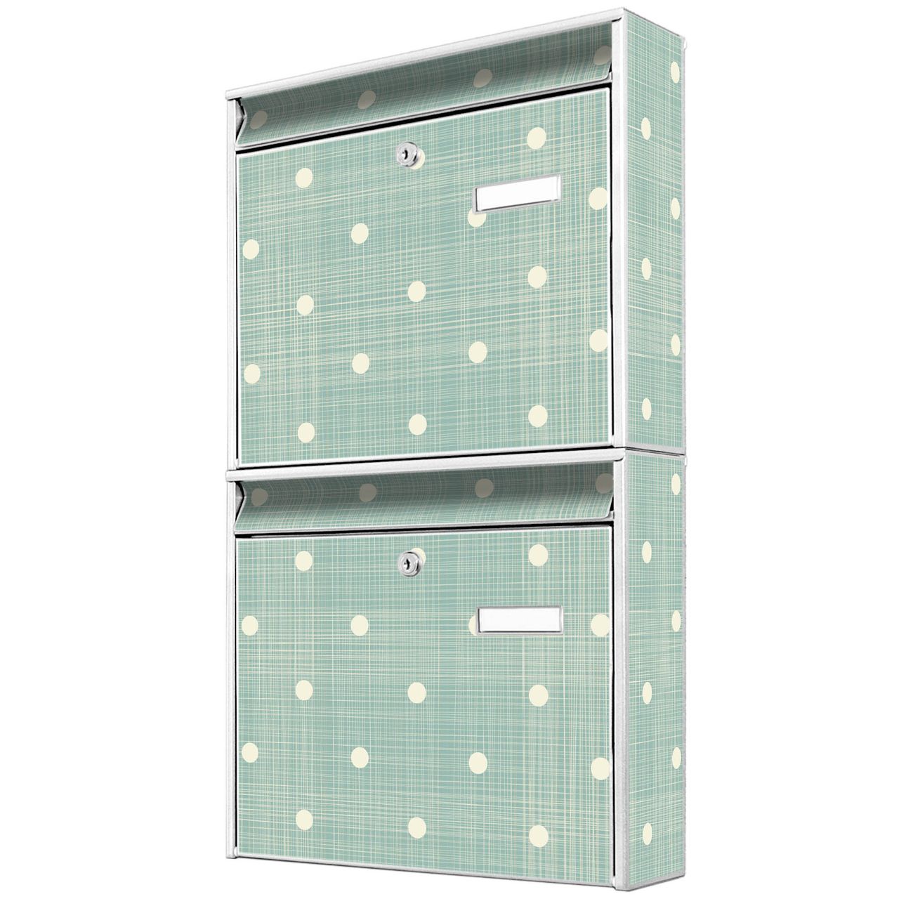 banjado Burg Wächter Briefkastenanlage weiß Doppelbriefkasten mehre Farben, flexibel erweiterbar auch Personalisiert mit Motiv Punkte Lindgrün