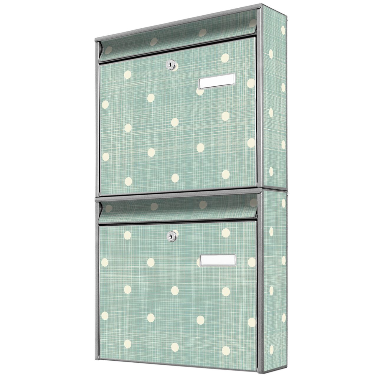 banjado Burg Wächter Briefkastenanlage silber Doppelbriefkasten mehre Farben, flexibel erweiterbar auch Personalisiert mit Motiv Punkte Lindgrün