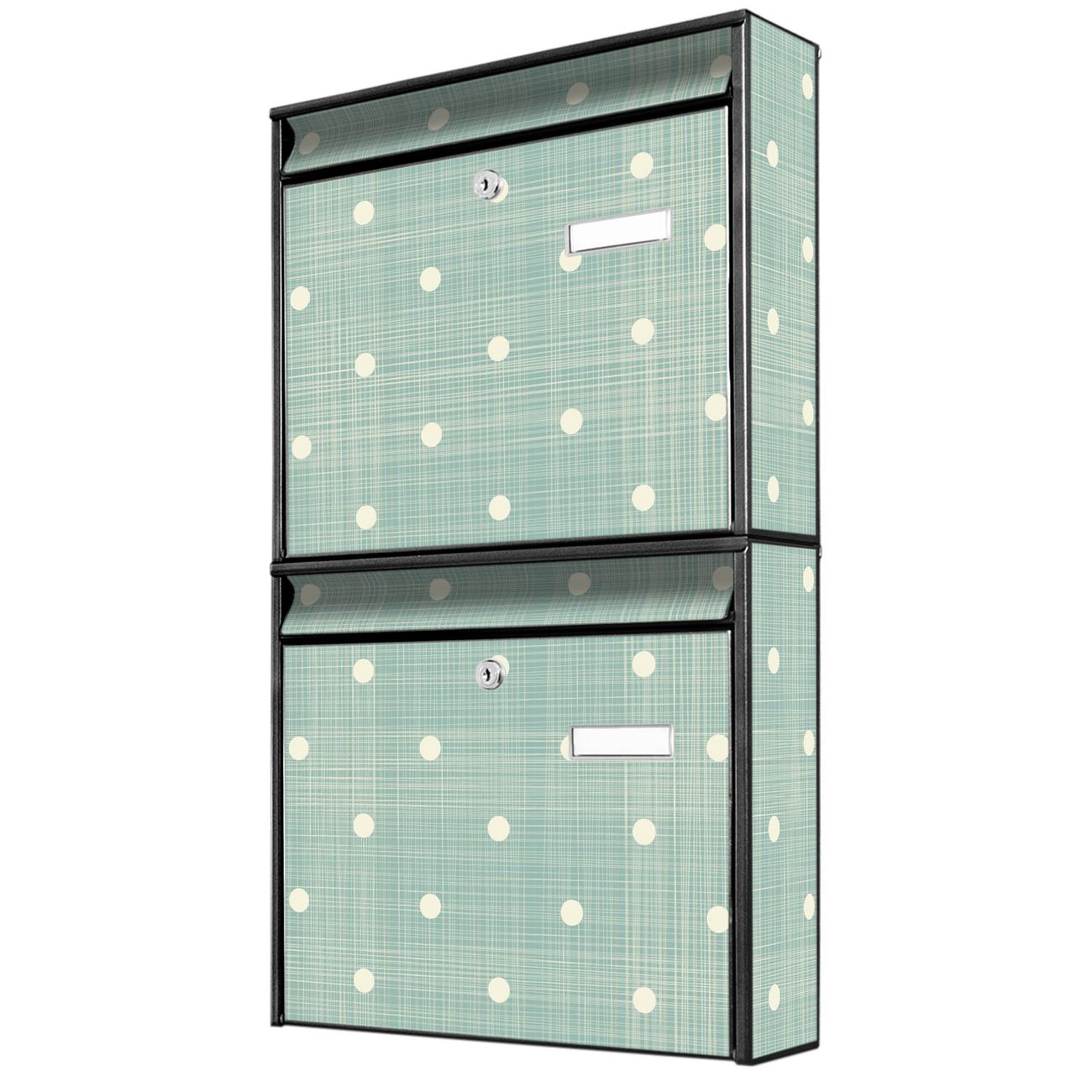 banjado Burg Wächter Briefkastenanlage schwarz Doppelbriefkasten mehre Farben, flexibel erweiterbar auch Personalisiert mit Motiv Punkte Lindgrün