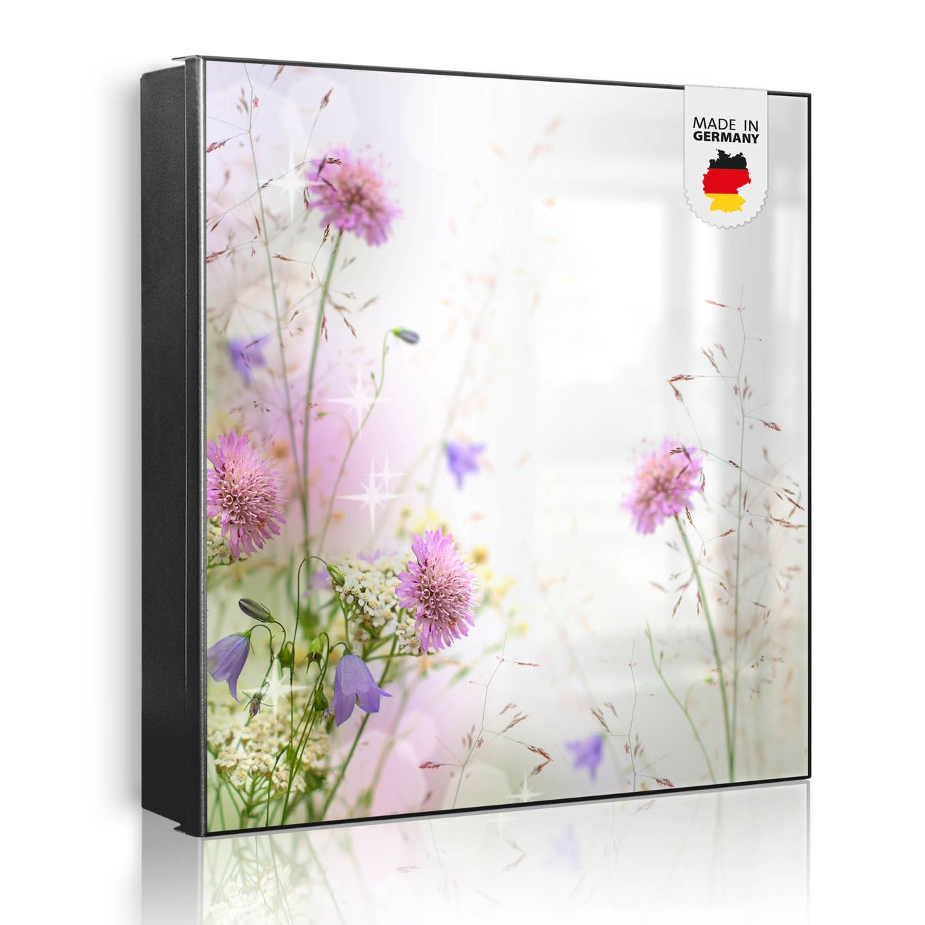 Großer Schlüsselkasten aus Metall von banjado, Schlüsselaufbewahrung 30cm x 30cm mit 32 Haken, Schlüsselbox Motiv Glitzernde Wiese mit beschreibbarer und magnetischer Front