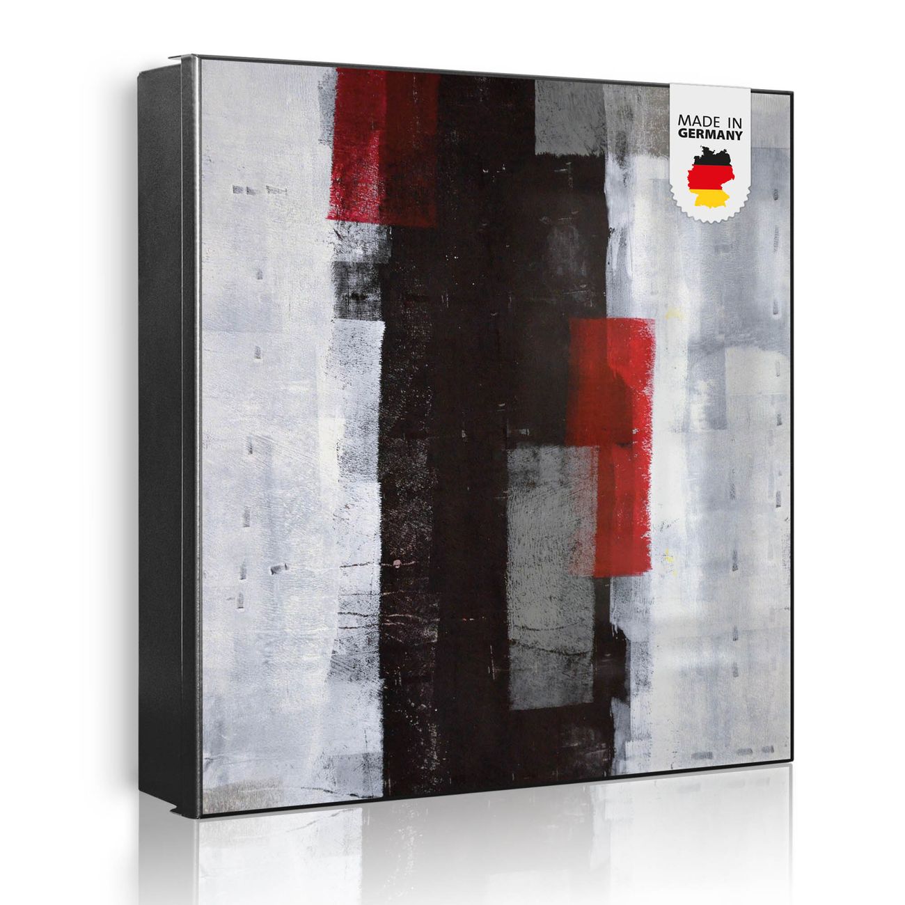 Großer Schlüsselkasten aus Metall von banjado, Schlüsselaufbewahrung 30cm x 30cm mit 32 Haken, Schlüsselbox Motiv Abstrakt Rot mit beschreibbarer und magnetischer Front