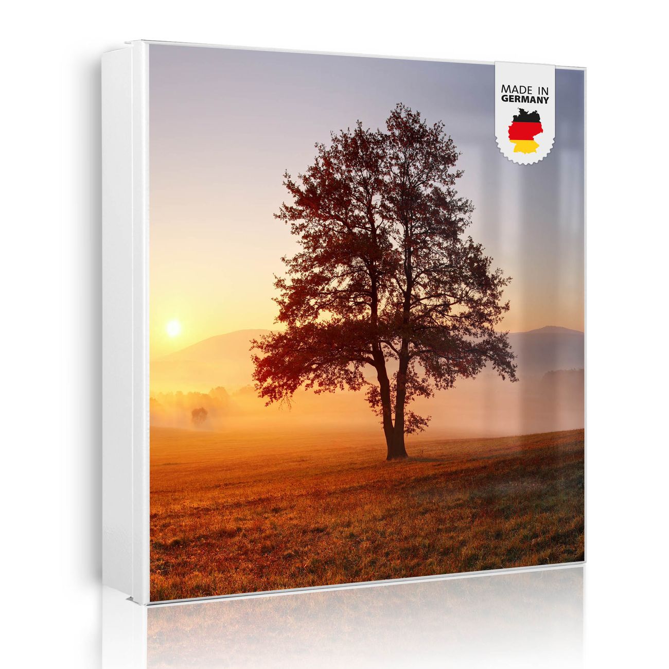 Großer Schlüsselkasten aus Metall von banjado, Schlüsselaufbewahrung 30cm x 30cm mit 32 Haken, Schlüsselbox Motiv Sonnenaufgang mit beschreibbarer und magnetischer Front